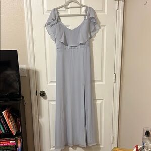 Elegant Light Blue Ruffle Maxi Dress